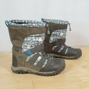 Keen Winterport Neo DT Waterproof Boot Sz 4 Yeti Print Steel Gray Brilliant Blue